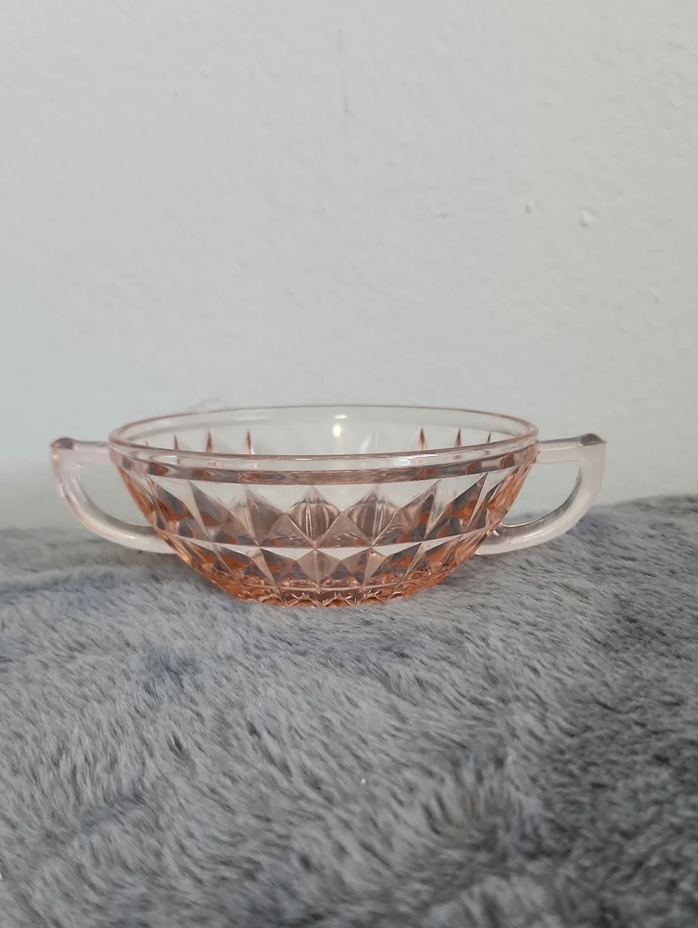 Vintage Jeannette Pink Depression Glass Windsor Diamond Open Sugar Bowl Two Hand